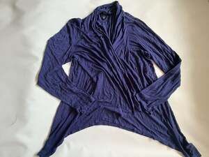 Midnight Top L Navy Blue Draped Cowl Neck Long Sleeve Wrap Asymmetric Casual